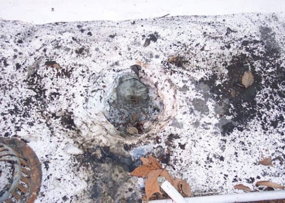 Hole opened up near broken pipe